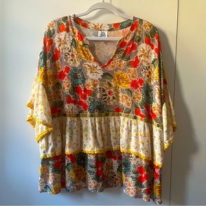 IVY JANE Unique Boho Floral Peasant Blouse Top MAKE ME AN OFFER